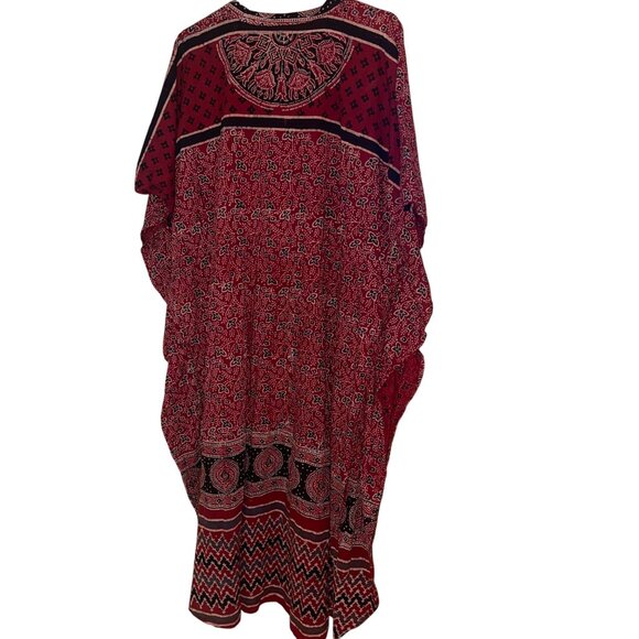 April Cornell Womens Caftan Size 2XL Red Floral Adjustable Waist Pure Cotton - Picture 2 of 11